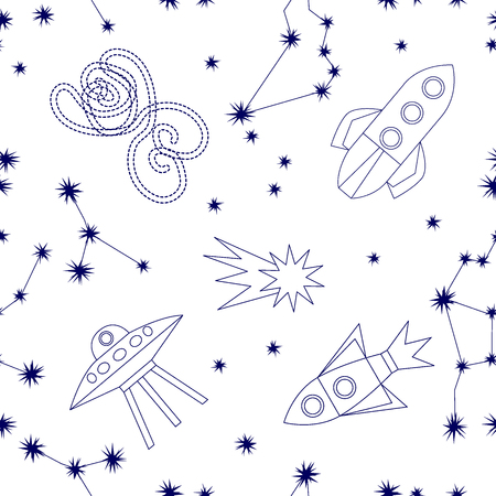 1950s-1960s motifs. Retro textile collection. Blue on white.のイラスト素材