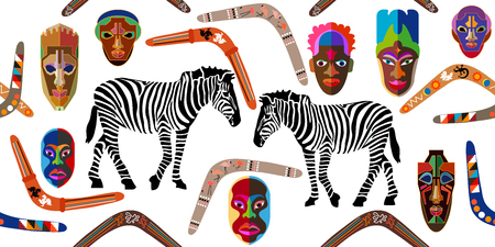 Inspired by aboriginal art. Ethnic textile collection. On white.のイラスト素材