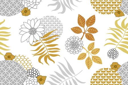 Abstract flowers, palm leaves and geometric ornaments with oriental motifs.のイラスト素材