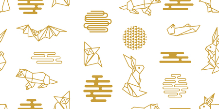 White and golden print with Japanese and Chinese paper art motifs.のイラスト素材