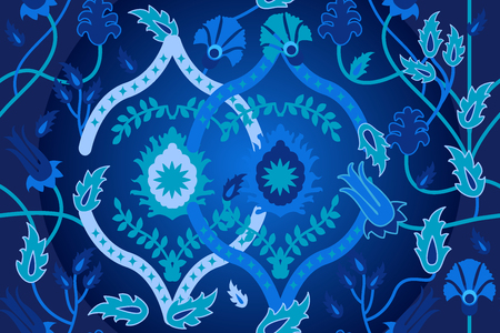 Seamless vector background with Damask ornament and wildflowers.のイラスト素材