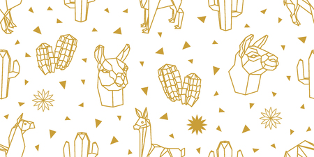 Seamless vector pattern with lllamas heads and geometric elements.のイラスト素材