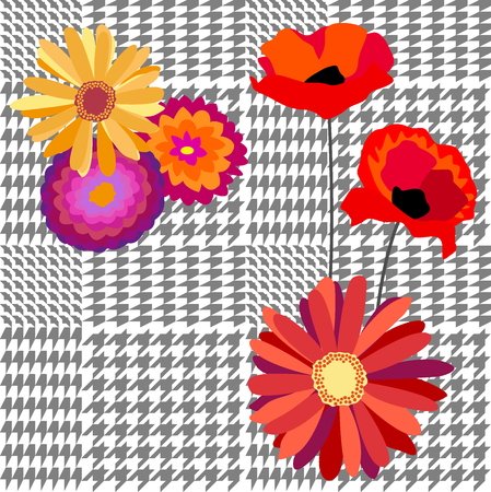 Textile design for school uniform, plaids, scarfs. Red flowers on classical grey background.のイラスト素材