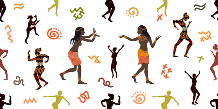 Seamless vector pattern with ethnic motifs and abstract geometric elements. Trendy design witn African art for textile, cards, covers.のイラスト素材