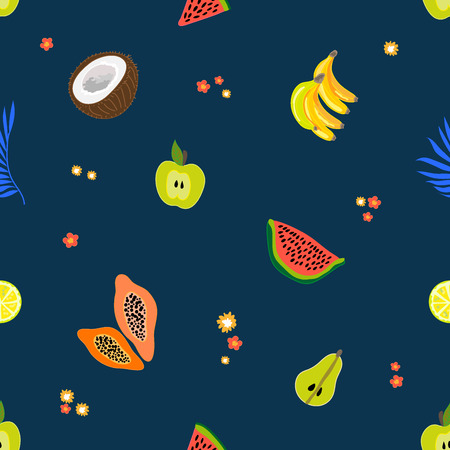 Seamless botanical pattern with flowers, fruits and different plants inspired by 1950s-1960s design. Retro textile collection.のイラスト素材