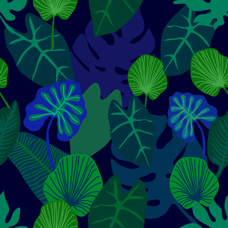 Seamless  pattern with different palm leaves.のイラスト素材