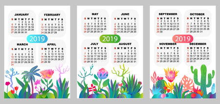 Simple template on colorful background with tropical plants and flowers. Trendy stationery design.のイラスト素材