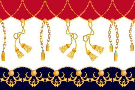 Seamless vector pattern with golden chains, curtain brushes and other decorative elements. Women fashion collection.のイラスト素材