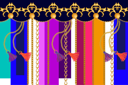 Seamless vector pattern with golden chains, curtain brushes. Women fashion collection.のイラスト素材