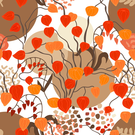 Trendy floral print. Seamless vector pattern with botanical motifs. Oriental textile collection.のイラスト素材