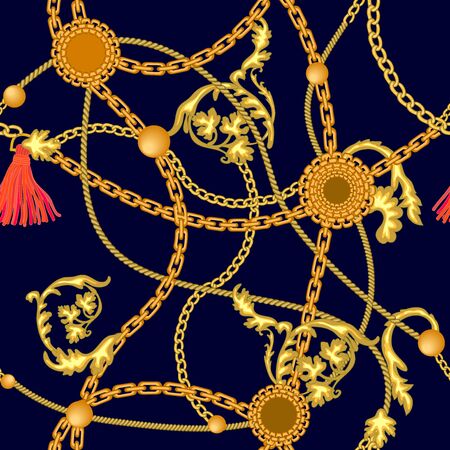 Seamless vector pattern with jewelry elements. Women's fashion collection. On black background.のイラスト素材