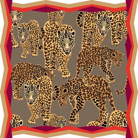 Trendy framed animal print with golden colors palette.のイラスト素材