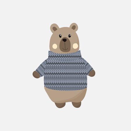Cute bear kawaii in a blue knitted sweater against a grey background.のイラスト素材