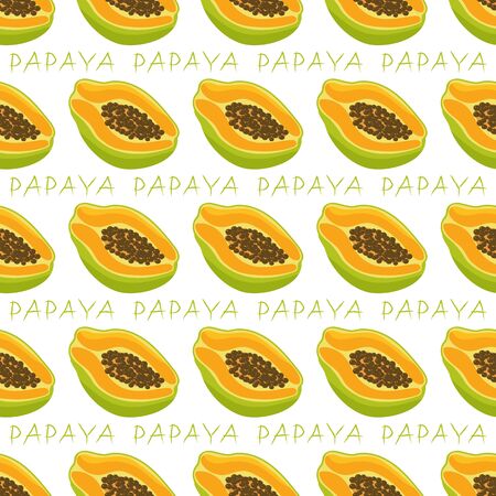 Seamless pattern on a white background of ripe papaya fruit. Vector flat illustration.のイラスト素材