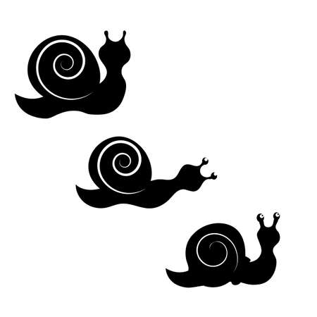 Snail animal black silhouette. Isolated on white background. Vector flat illustration.のイラスト素材