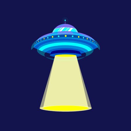 UFO flying saucer on a dark background. Stock vector illustration.のイラスト素材