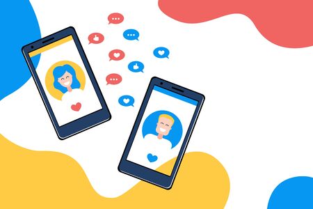 The site is online dating and socializing. Vector illustration in flat style.