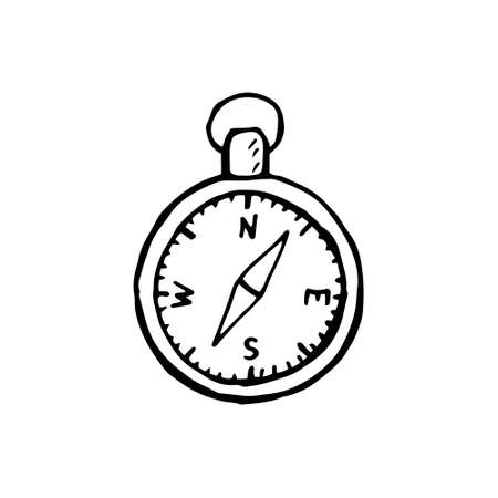Compass outline hand drawing isolated on white background. Vector stock illustration.のイラスト素材