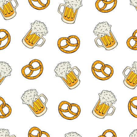 Oktoberfest seamless pattern hand drawing. Attributes of the Oktoberfest festival. Vector illustration.のイラスト素材