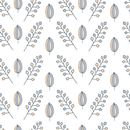 Berry seamless pattern in scandinavian style. Vector illustration plant hand drawing. Design for fabric, textile.のイラスト素材