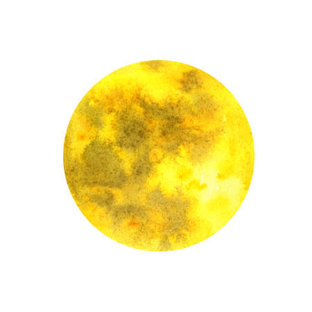 Moon on a white background. Night light. Watercolor circle paint illustration. Halloweenの写真素材