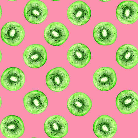 Kiwi on a pink background. Watercolor seamless pattern.Design for fabric, textile, greeting cards.