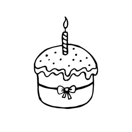 Easter cake with candle hand drawing doodle style sketch isolated on white background. Vector stock illustration.のイラスト素材