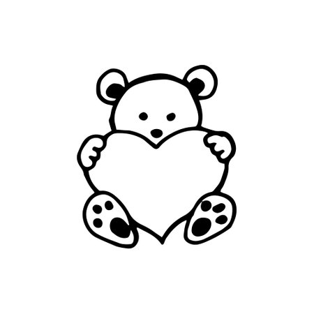 Teddy bear with heart hand drawing sketch isolated on white background. Valentine's day concept, love. Stock vector illustration.のイラスト素材