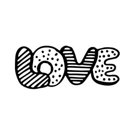 Text love hand drawing sketch in doodle style isolated on white background. Vector stock illustration.のイラスト素材