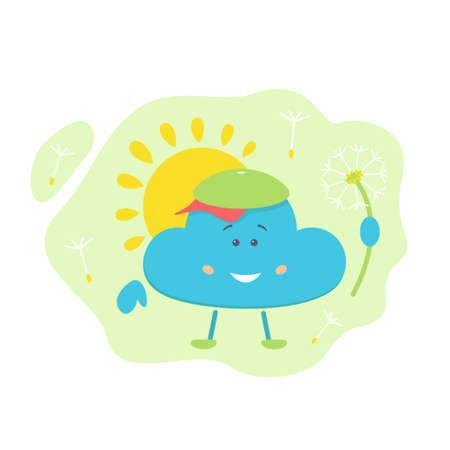 Cloud character with summer dandelion. Element for the design of children's goods, books. Vector stock illustration.のイラスト素材
