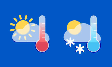 Weather icons cloud and thermometer winter and summer in glassmorphism style. Vector stock illustration.のイラスト素材