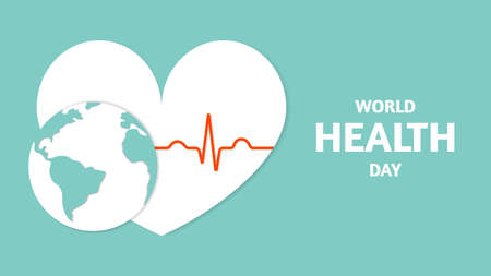 World health day, globe heart and cardiogram, banner in cut paper style. Vector stock illustration.のイラスト素材