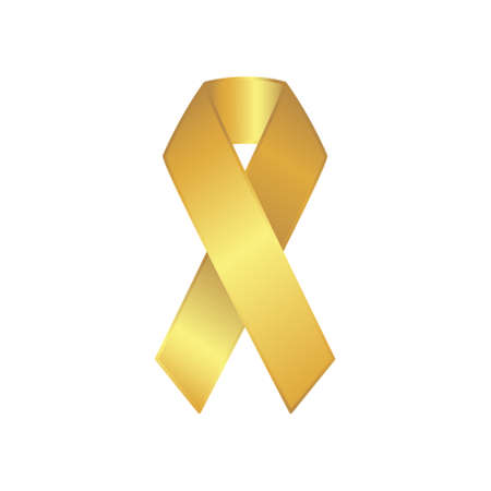 Golden awareness ribbon isolated on white background. Childhood cancer fight symbol. Stock vector illustration.のイラスト素材