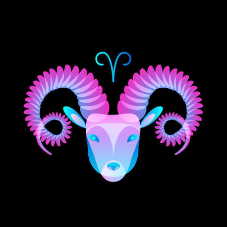 Zodiac sign aries neon on black background, horoscope. Stock vector illustration.のイラスト素材