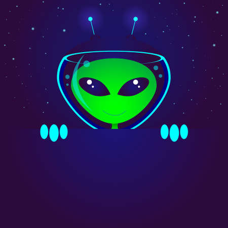 Humanoid alien realistic, banner with copy space. World UFO Day. Vector stock illustration.のイラスト素材