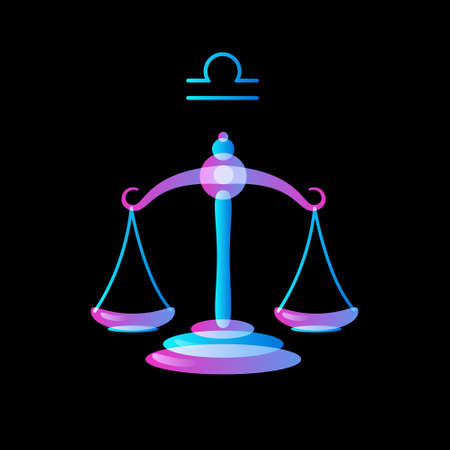 Libra zodiac sign on black background, horoscope. Stock vector illustration.のイラスト素材