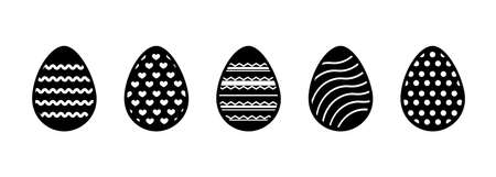 Set of Easter eggs black-white in a simple style isolated on white background. Stock vector illustration.のイラスト素材
