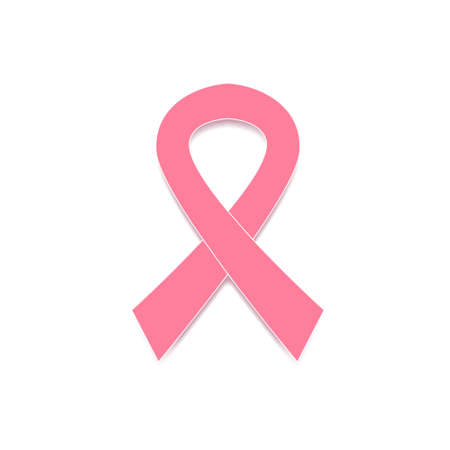 Pink breast cancer awareness ribbon with shadow isolated on white background. Vector stock illustration.のイラスト素材