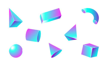 Set of 3D futuristic geometric shapes isolated on white background. Vector stock illustration.のイラスト素材