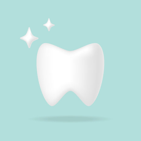 tooth with stars on a blue background. 3d vector illustrationのイラスト素材