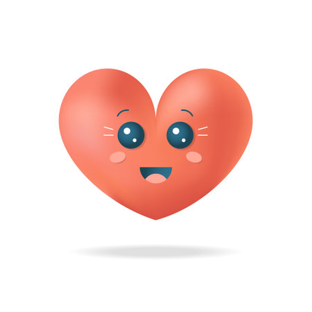 Heart 3d emoticon with eyes and mouth on a white background. Vector illustration.のイラスト素材