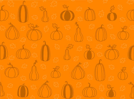 Background with autumn mood. Bright orange pumpkins and yellow leavesのイラスト素材