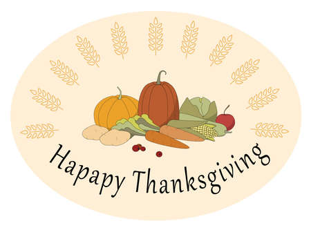 Congratulations on the day of thanksgiving. Ripe vegetables, fruits and wheat.のイラスト素材