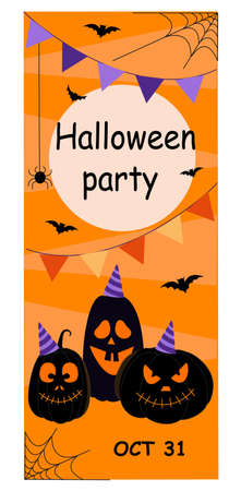 Halloween party invitation orange silhouette pumpkinのイラスト素材