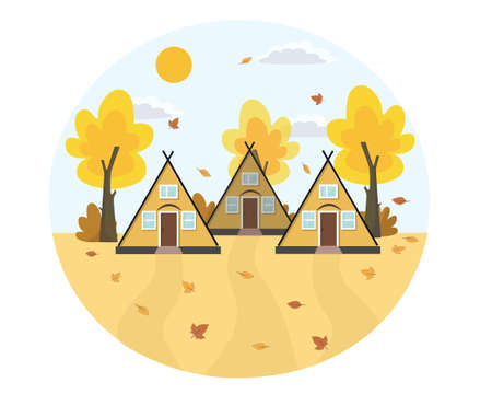 House autumn forest leaf fallのイラスト素材