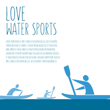 flat design style illustration with signature \" love water sports\", text and a men with kayaks on colorful backgroundのイラスト素材