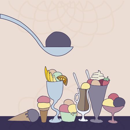 hand drawn sketched illustration of hand-made ice creamのイラスト素材