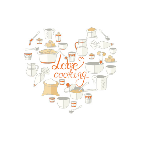 illustration of kitchen utensils as heart with signatureのイラスト素材