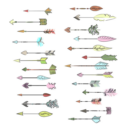 Hand drawn colored arrows collection. Doodle ethnic indian arrows drawn by handのイラスト素材