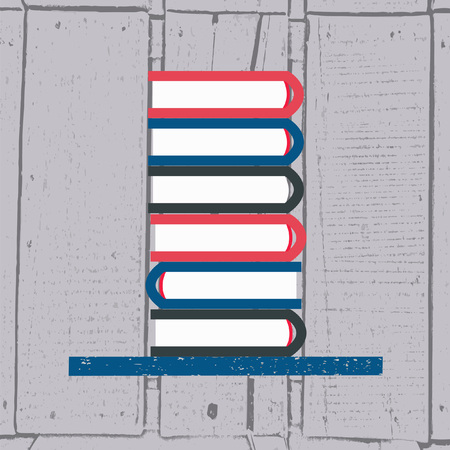 illustration of books in flat design style on textured wood backgroundのイラスト素材